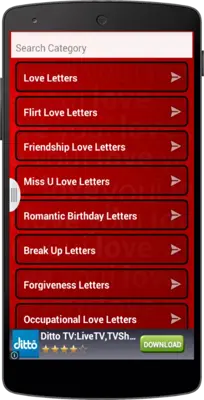 Romantic Love Letters android App screenshot 2